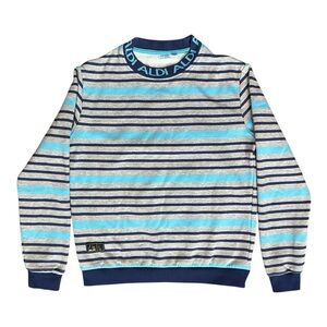ALDI Gear Heritage Stripe Logo Collar Crewneck Sweatshirt Grey/Blue Medium